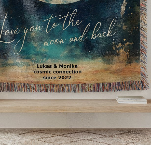 Love you to the moon and back - personalisierbare gewebte Decke