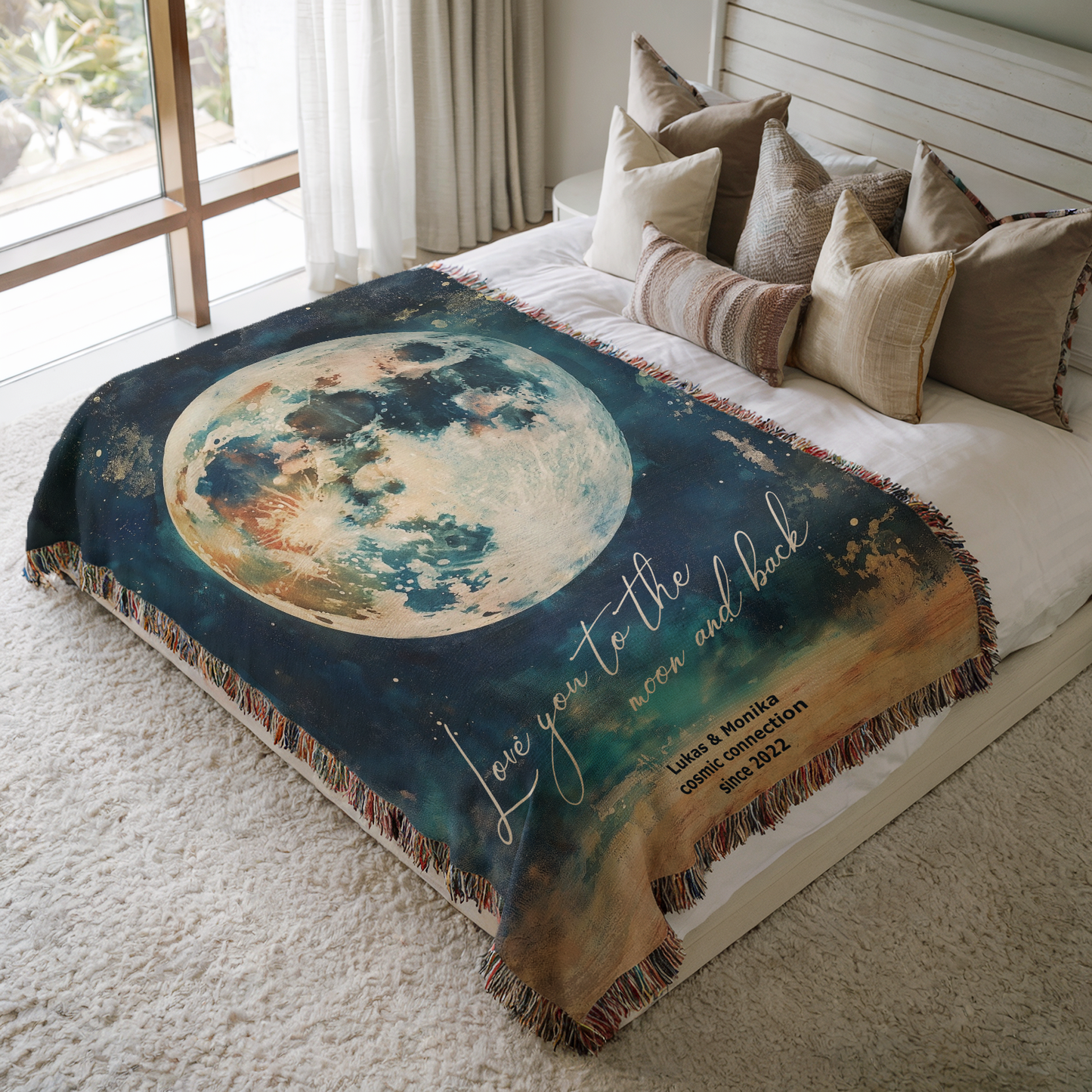 Love you to the moon and back - personalisierbare gewebte Decke