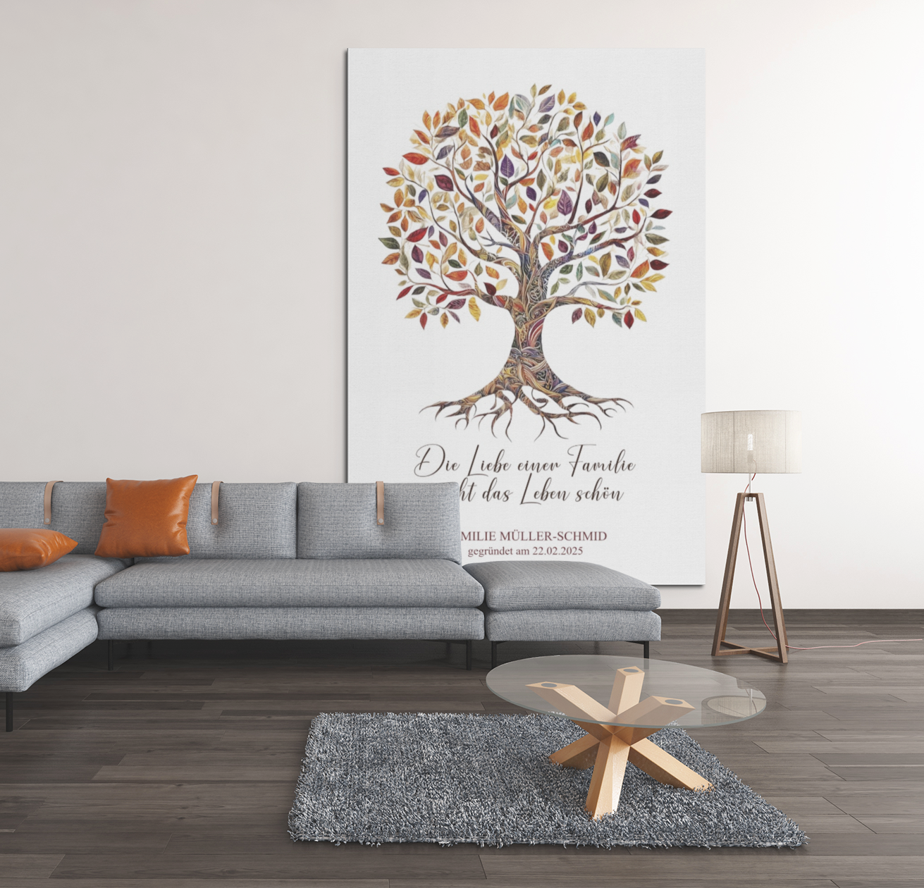 Baum des Lebens mit Familiennamen und Datum - Acrylprint auf Metall