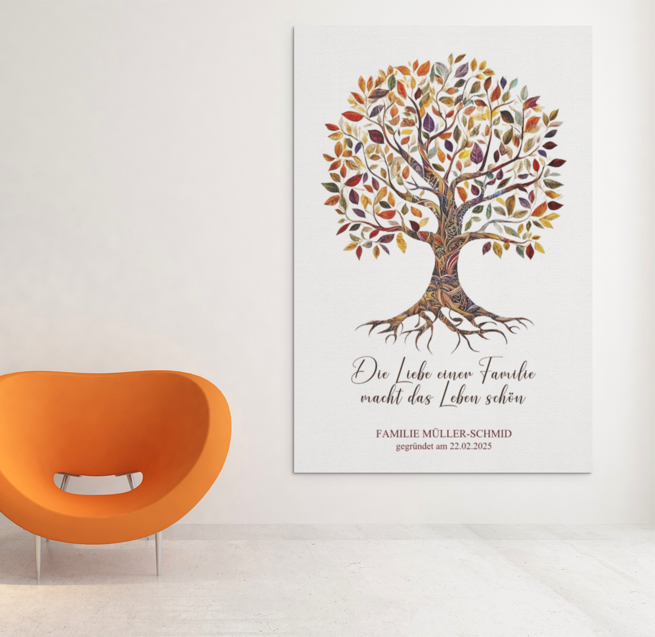 Baum des Lebens mit Familiennamen und Datum - Acrylprint auf Metall