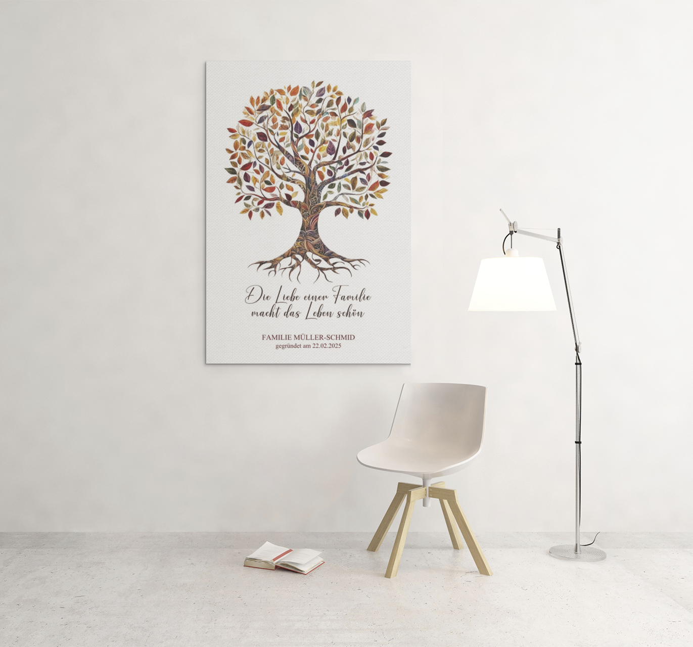 Baum des Lebens mit Familiennamen und Datum - Acrylprint auf Metall