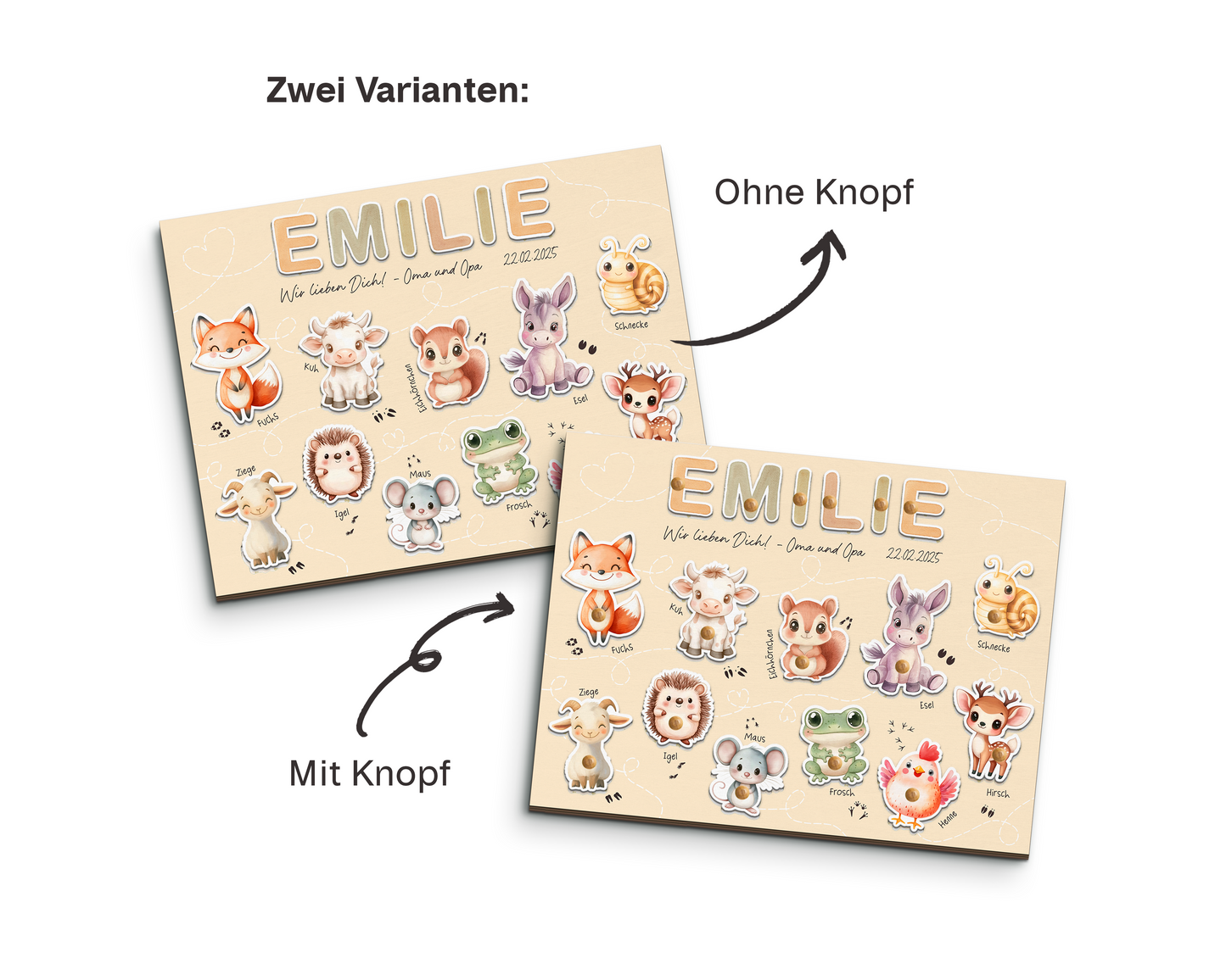 Holz-Steckpuzzle mit Name des Kindes, Geburtstdatum und Widmung