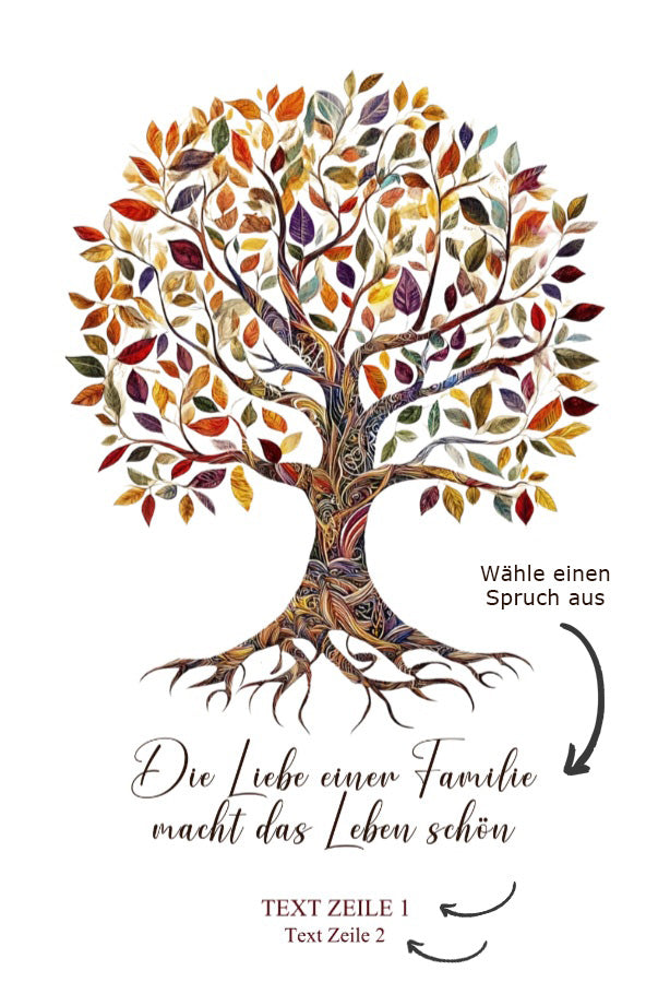 Baum des Lebens mit Familiennamen und Datum - Acrylprint auf Metall