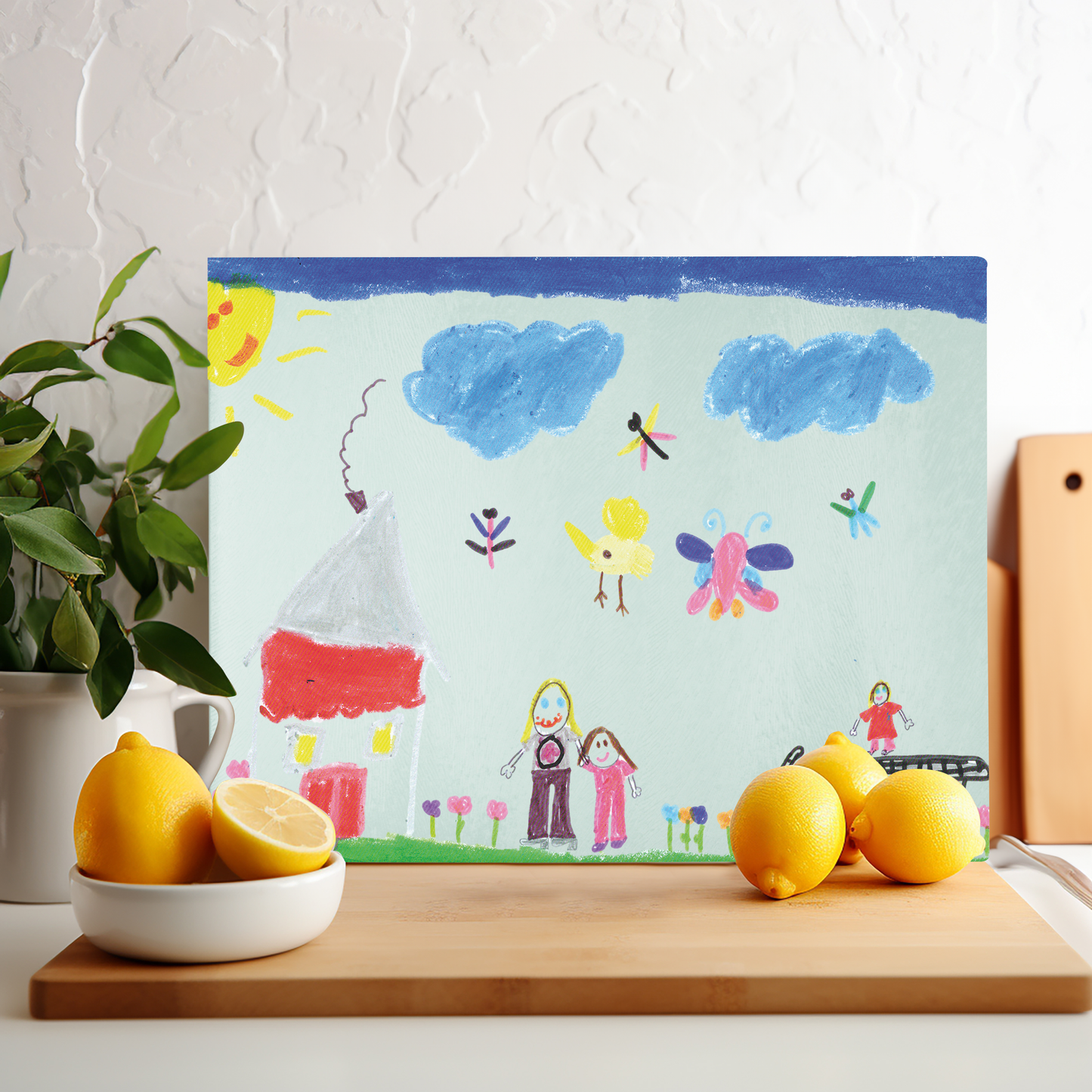 Glas-Schneidebrett mit Kinderzeichnung, Text oder Design (30 x 20 cm)