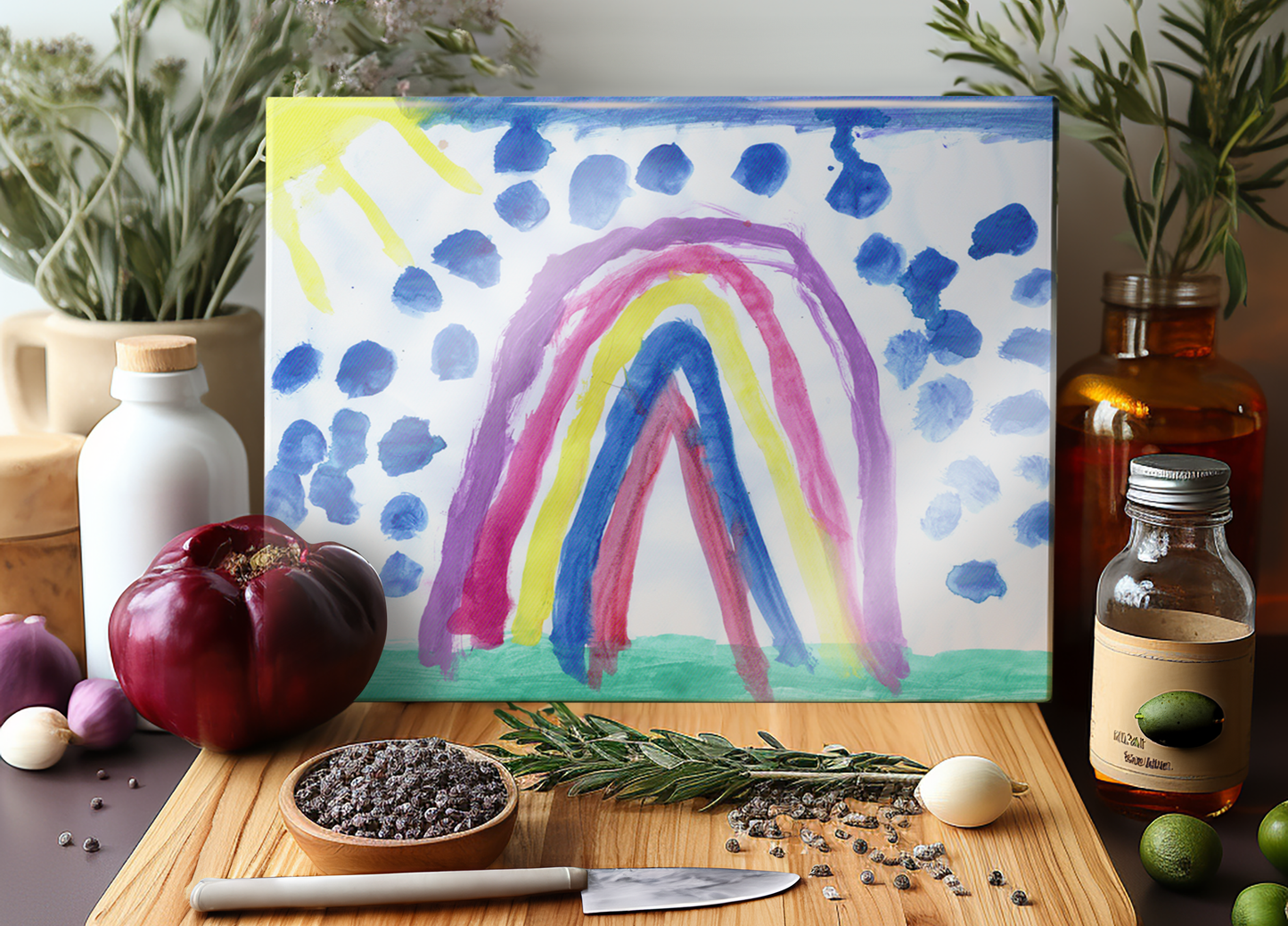 Glas-Schneidebrett mit Kinderzeichnung, Text oder Design (30 x 20 cm)