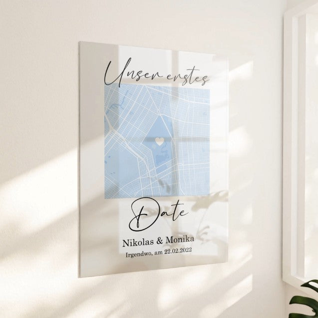 ALT_Unser erstes Date - Google Maps - Acryldruck auf Metall