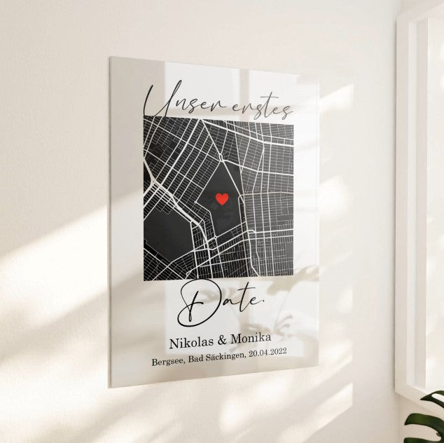 ALT_Unser erstes Date - Google Maps - Acryldruck auf Metall