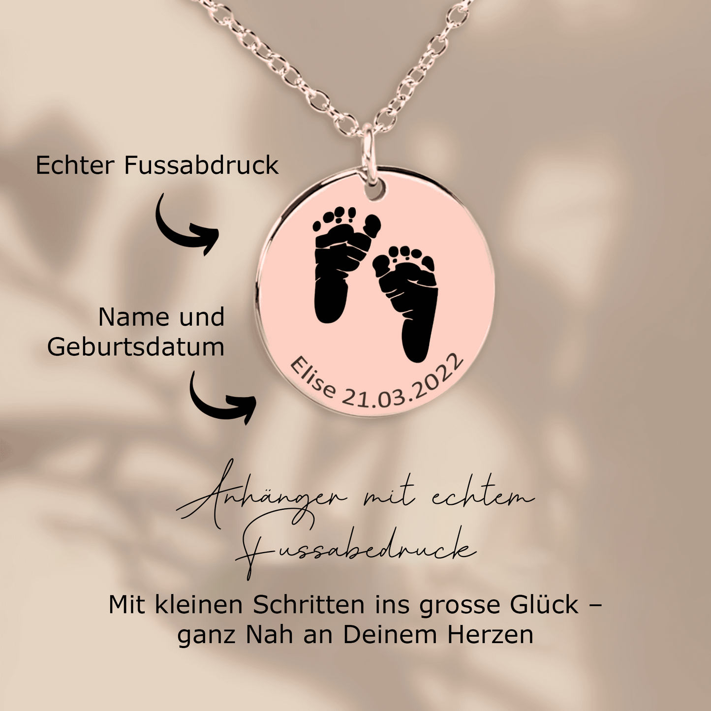 Halskette mit echten Fussabdruck und Widmung