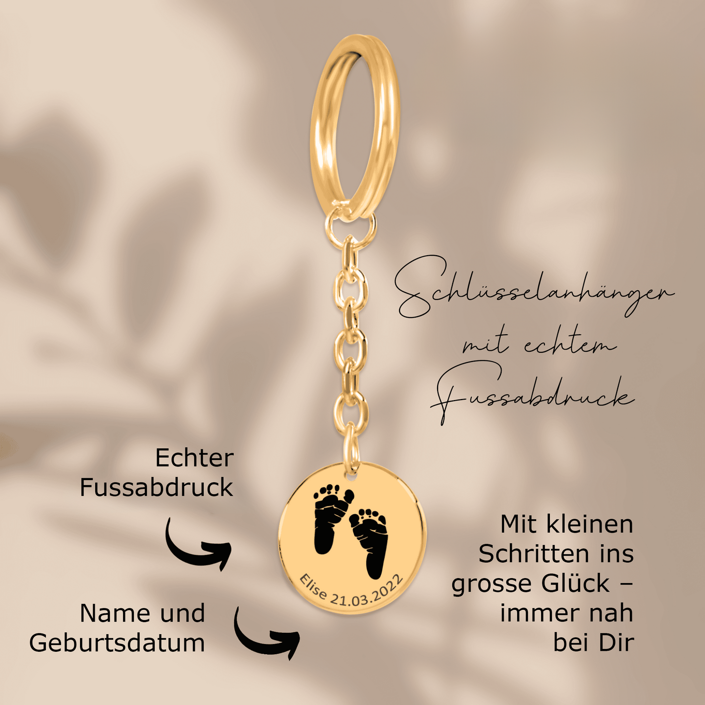 Schlüsselanhänger mit echtem Fussabdruck und Widmung