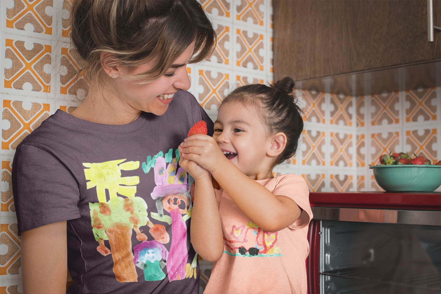 Damen T-Shirt mit Kinderzeichnung, Text oder Design
