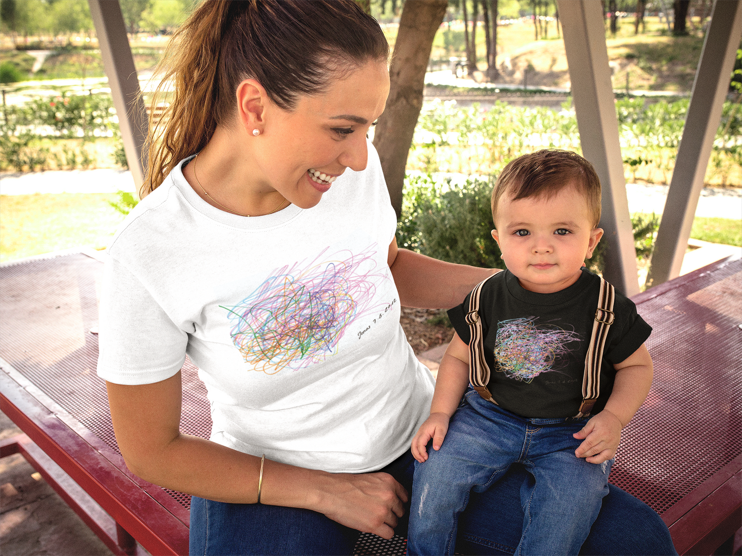 Damen T-Shirt mit Kinderzeichnung, Text oder Design