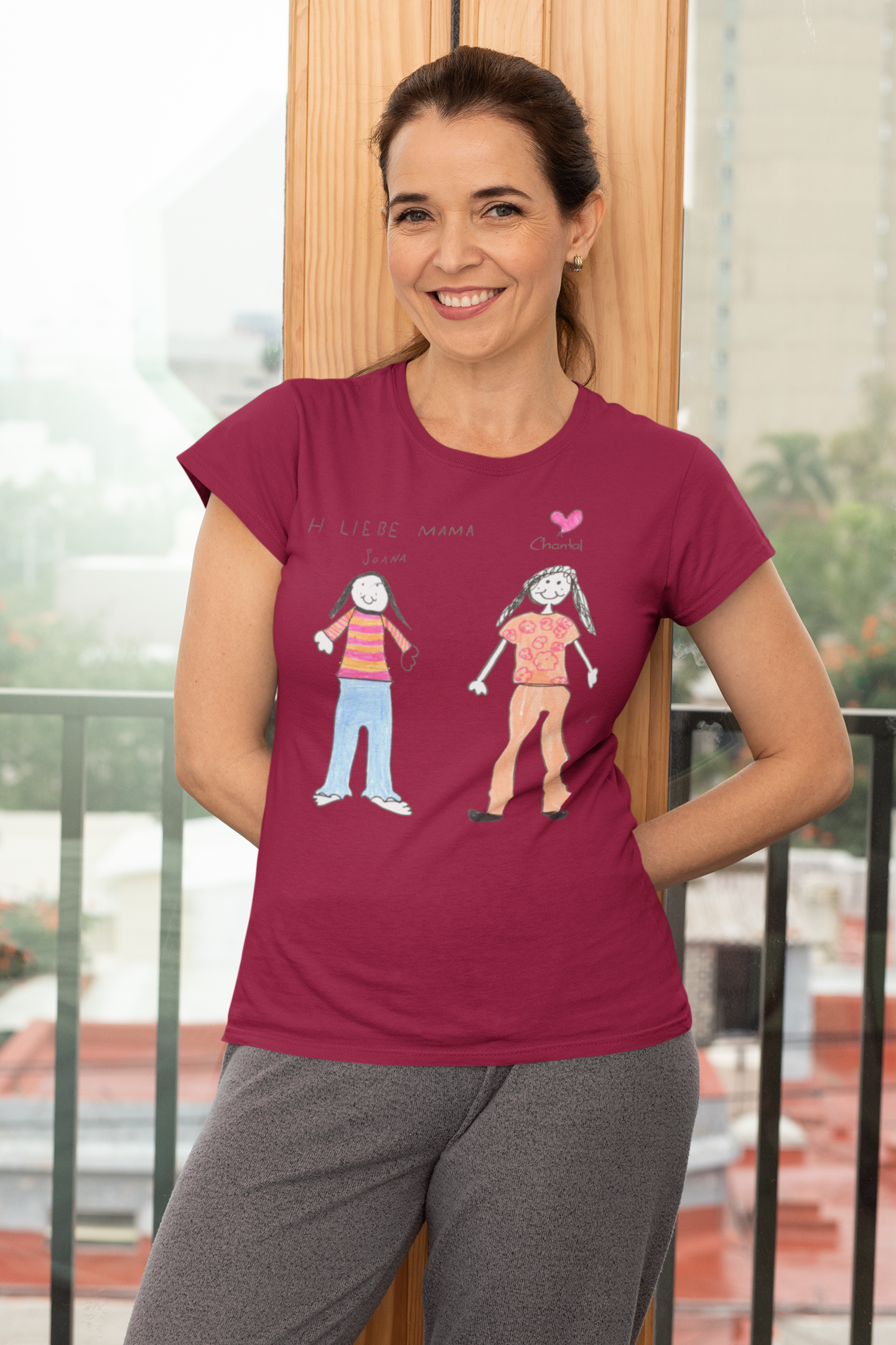Damen T-Shirt mit Kinderzeichnung, Text oder Design