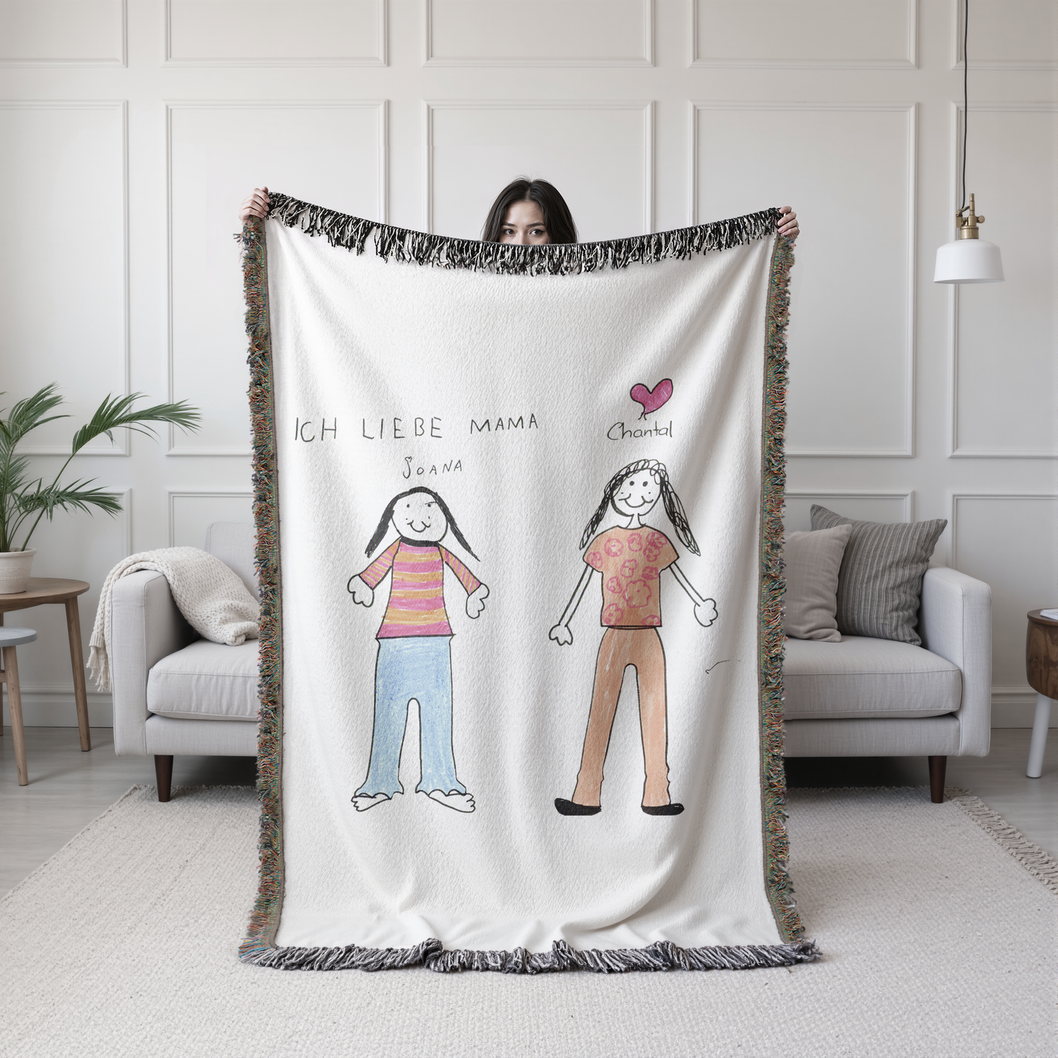 Gewebte Decke mit Kinderzeichnung oder persönlichem Text/Design