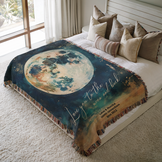 Love you to the moon and back - personalisierbare gewebte Decke