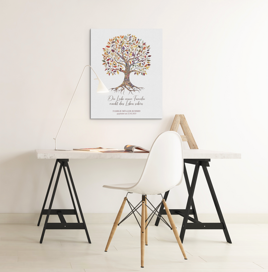Baum des Lebens mit Familiennamen und Datum - Acrylprint auf Metall