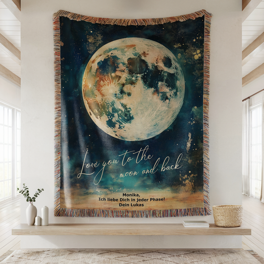 Love you to the moon and back - personalisierbare gewebte Decke