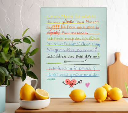 Glas-Schneidebrett mit Kinderzeichnung, Text oder Design (30 x 20 cm)