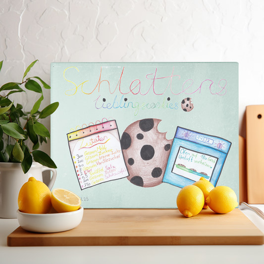 Glas-Schneidebrett mit Kinderzeichnung, Text oder Design (30 x 20 cm)