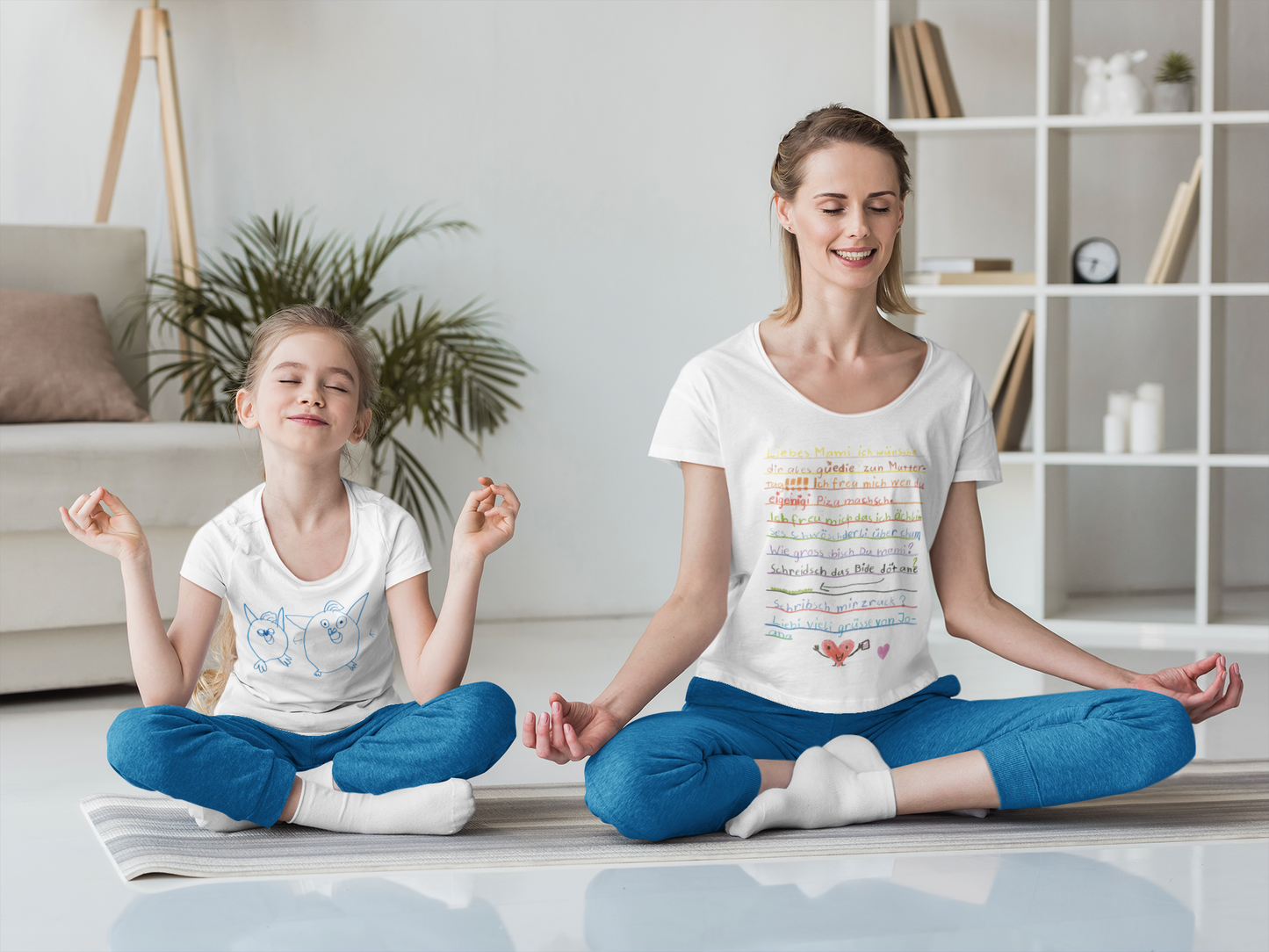 Damen T-Shirt mit Kinderzeichnung, Text oder Design