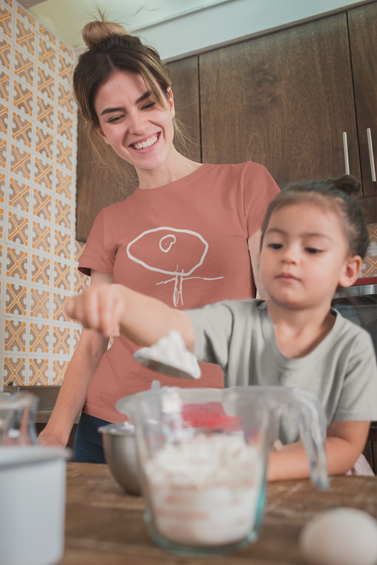 Damen T-Shirt mit Kinderzeichnung, Text oder Design
